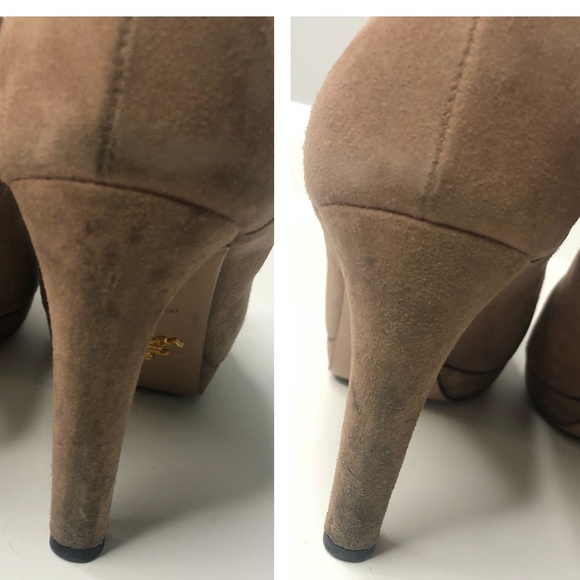 Prada Dark Tan Suede Elastic Ruched Strappy Heels - Picture 9 of 16